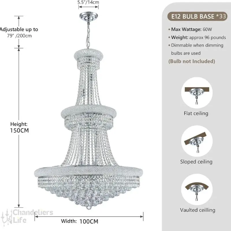 Modern Empire Crystal Chrome Chandelier - Image 5